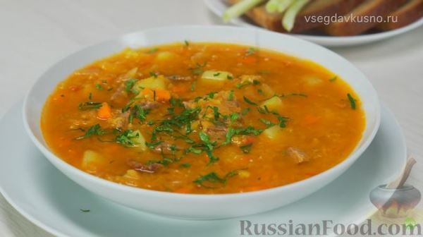 Чечевичный суп с мясом и картофелем